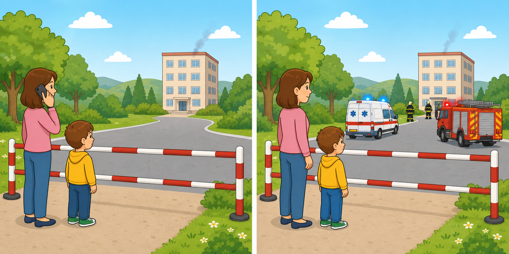 Önce acil çağrı merkezini arayan, ardından yardım ekiplerinin gelişini bekleyen yetişkin ve çocuk