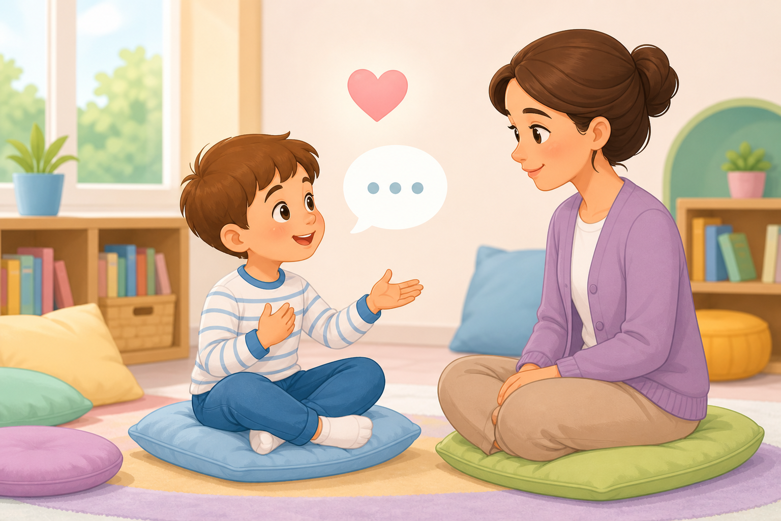 Duygu ve düşüncelerini güvendiği öğretmeniyle paylaşan çocuk