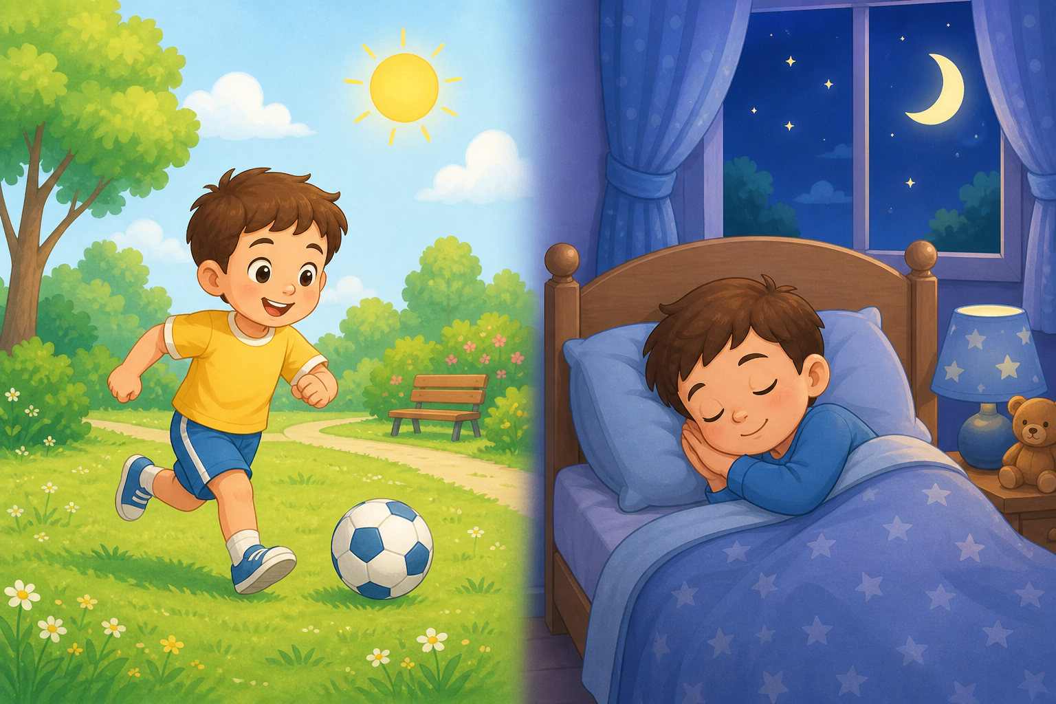 Gündüz spor yapan ve gece düzenli uyuyan çocuk
