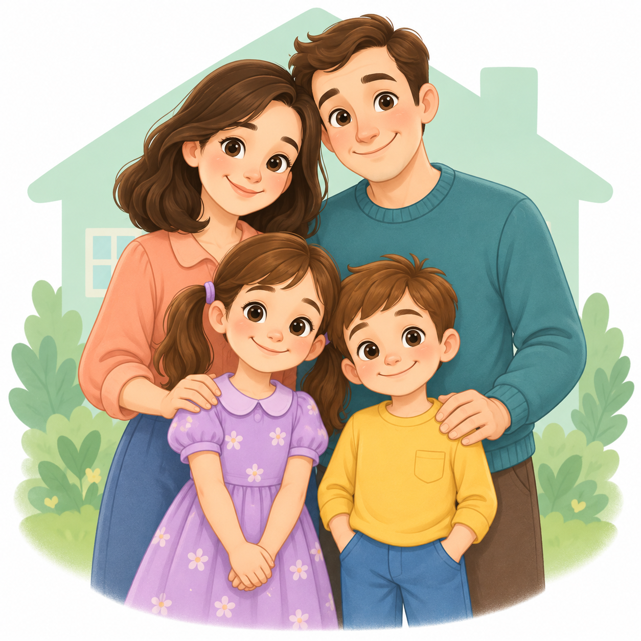Anne, baba ve iki çocuktan oluşan çekirdek aile.