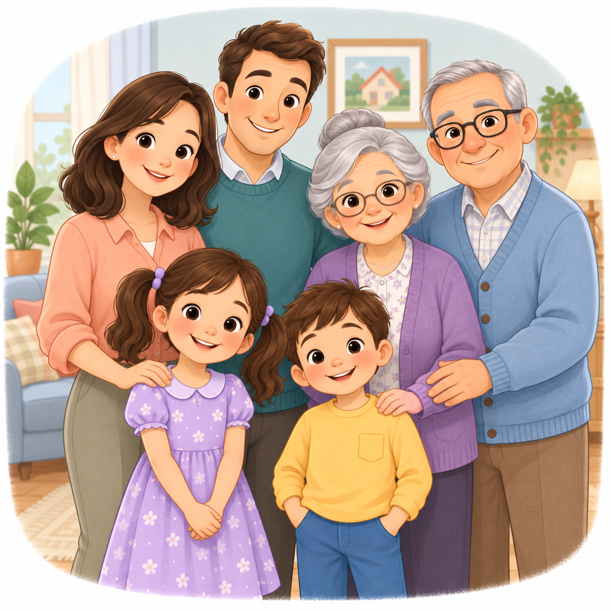 Anne, baba, çocuklar, büyükanne ve büyükbabadan oluşan geniş aile.